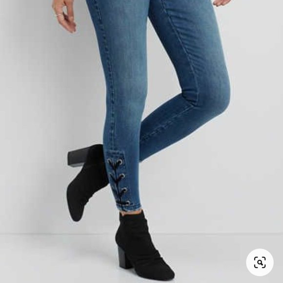 Maurices Denim - Jeggings with Velvet Lace Up Ankle Detail, Size Sm